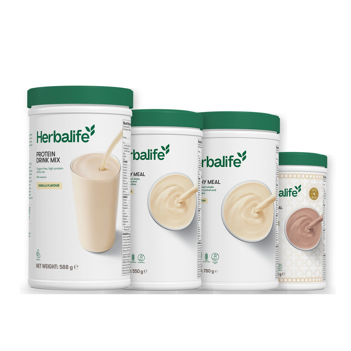 Formula 1 Vanilla Cream shake tub with two more Formula 1 tubs and a vanilla Protein Drink Mix tub, Vanilla (Large 780g) / Dubai Style Chocolate