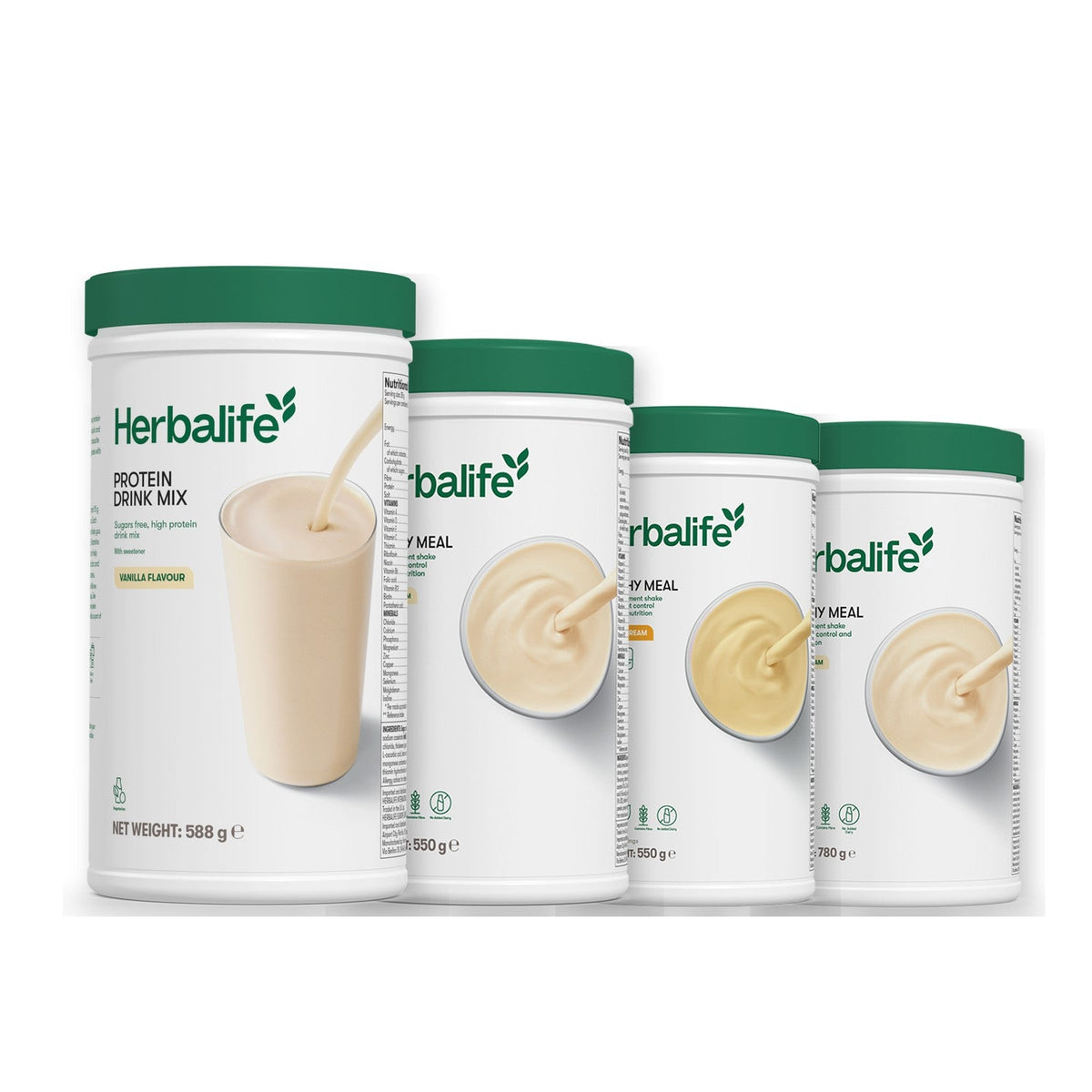 Formula 1 Vanilla Cream shake tub with two more Formula 1 tubs and a vanilla Protein Drink Mix tub, Banana Cream / Vanilla (Large 780g)