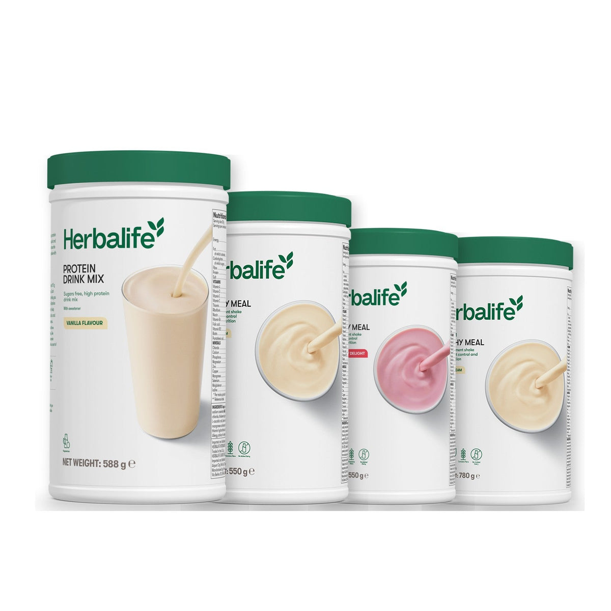 Formula 1 Vanilla Cream shake tub with two more Formula 1 tubs and a vanilla Protein Drink Mix tub, Strawberry / Vanilla (Large 780g)