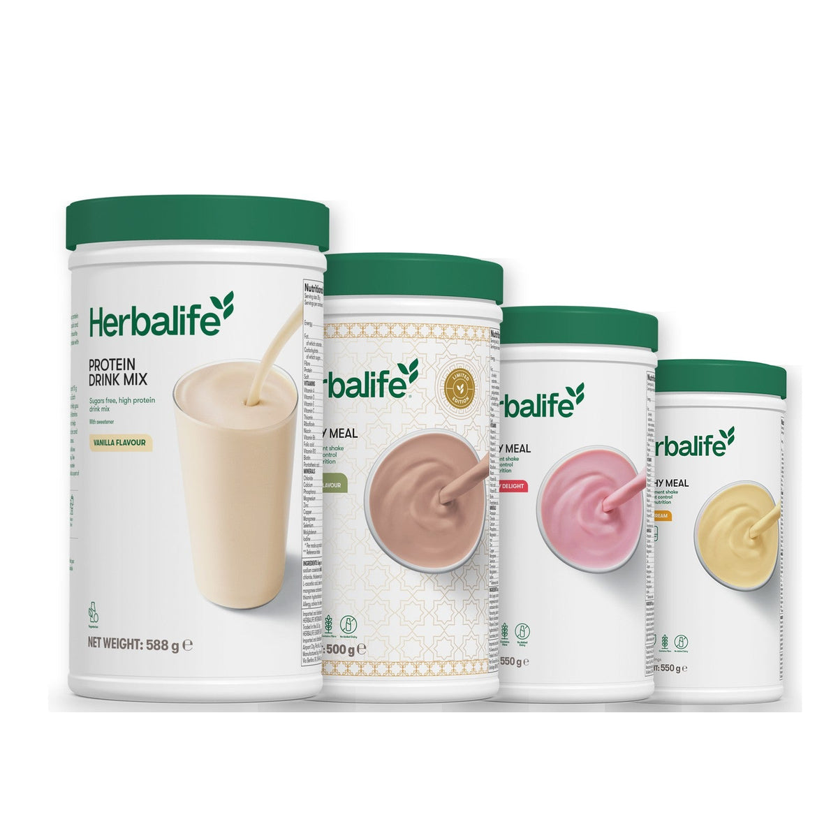 Formula 1 Dubai Style Chocolate shake tub with two chosen flavours and Protein Drink Mix vanilla tub, Strawberry / Banana Cream
