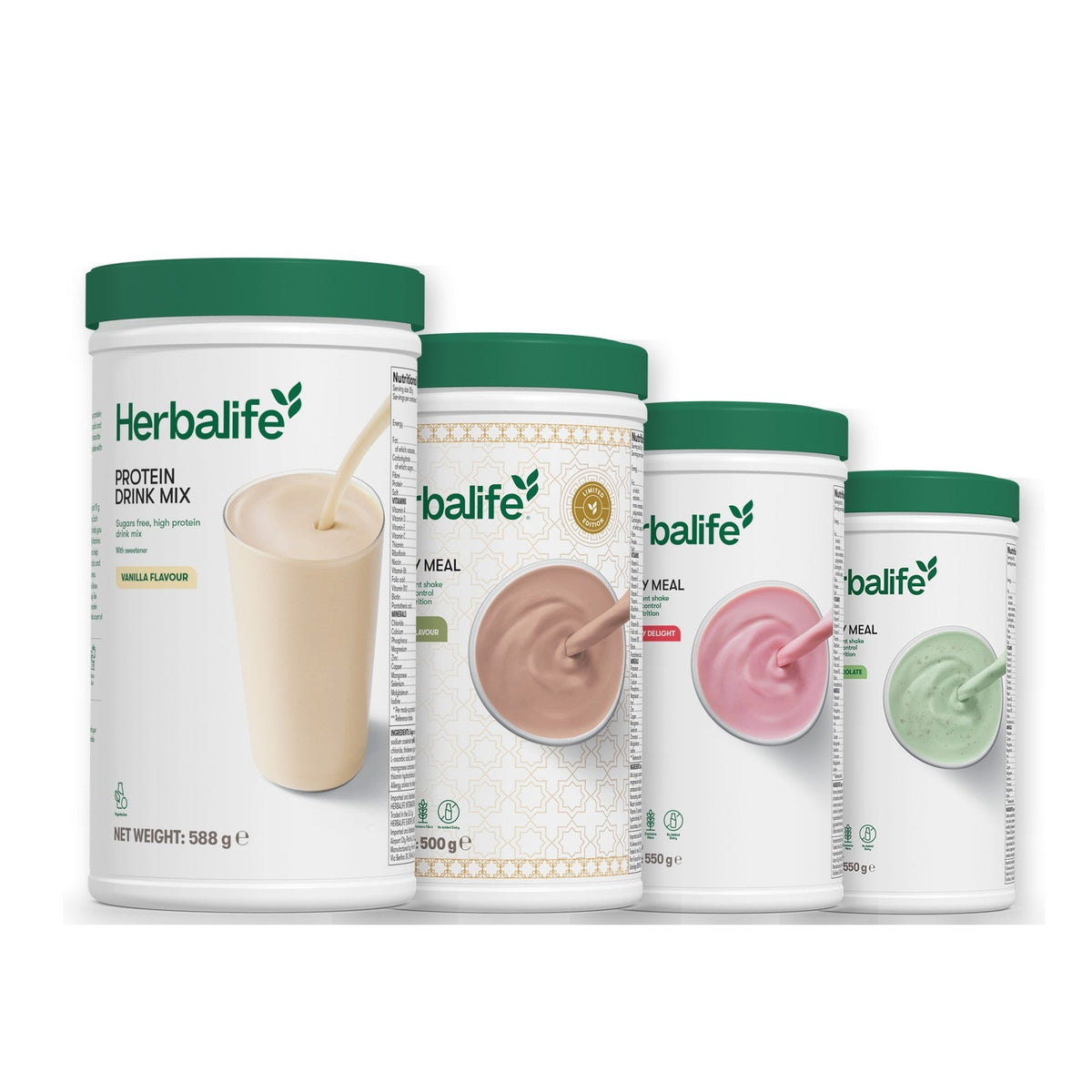 Formula 1 Dubai Style Chocolate shake tub with two chosen flavours and Protein Drink Mix vanilla tub, Strawberry / Mint Chocolate