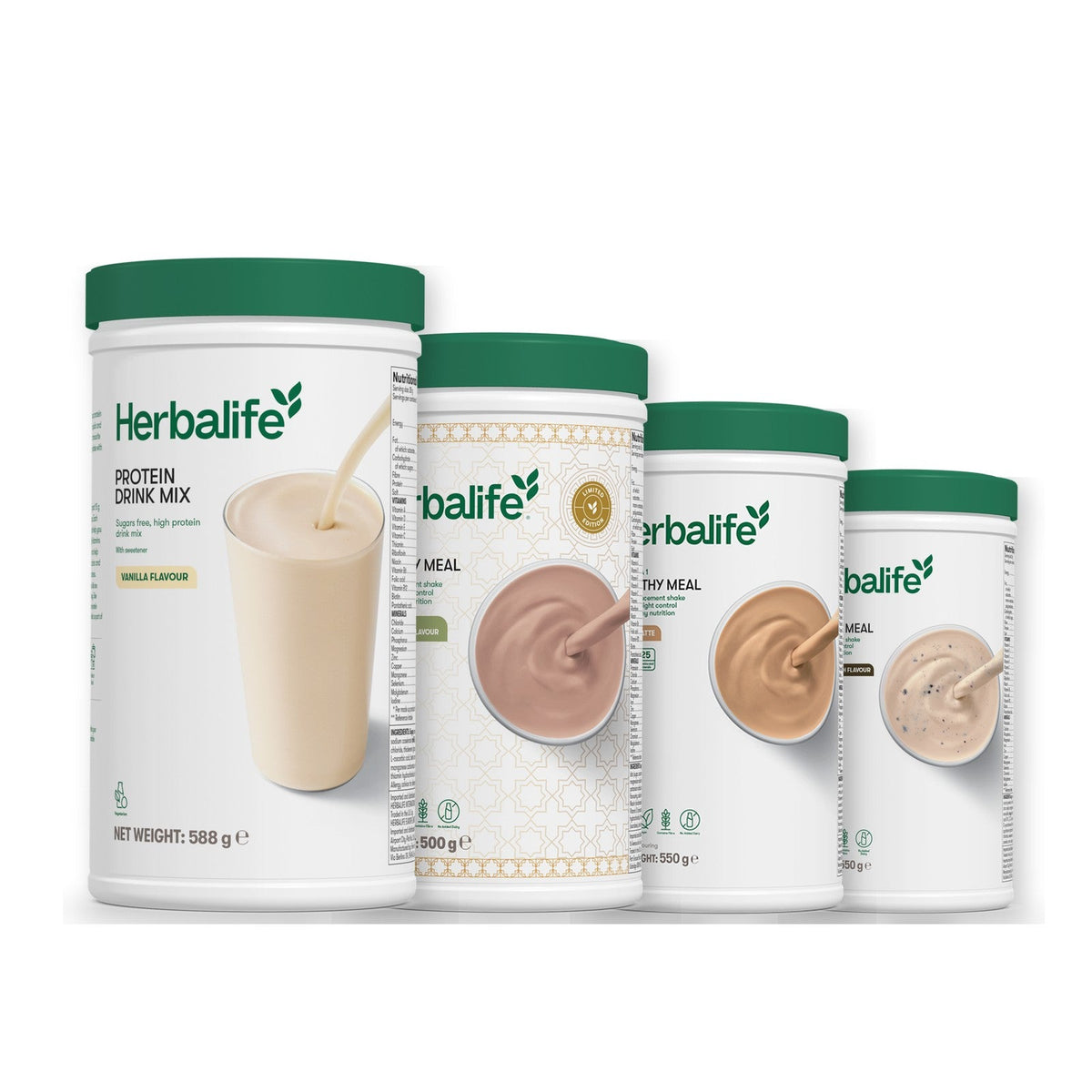 Formula 1 Dubai Style Chocolate shake tub with two chosen flavours and Protein Drink Mix vanilla tub, Cafe Latte / Cookie Crunch