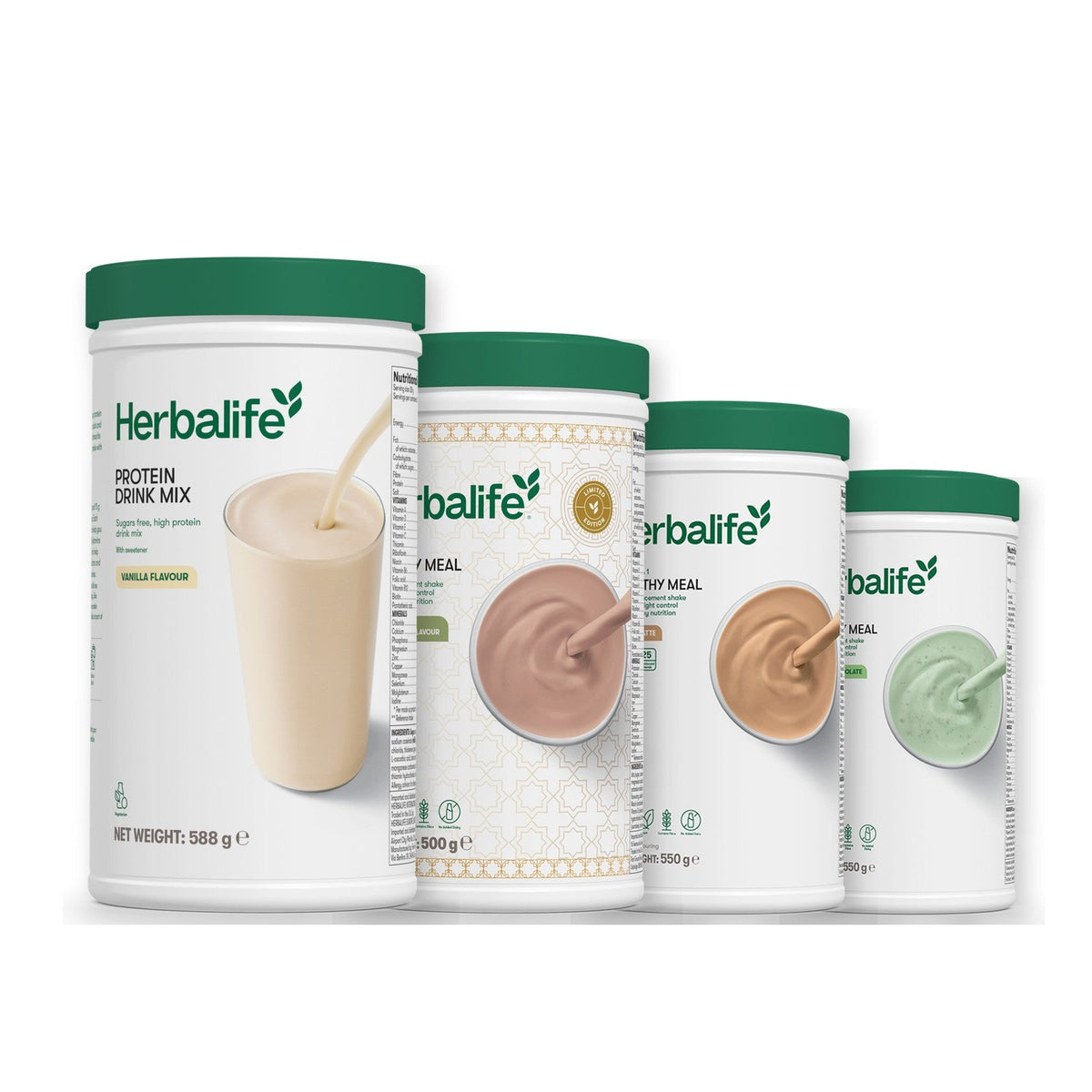 Formula 1 Dubai Style Chocolate shake tub with two chosen flavours and Protein Drink Mix vanilla tub, Cafe Latte / Mint Chocolate