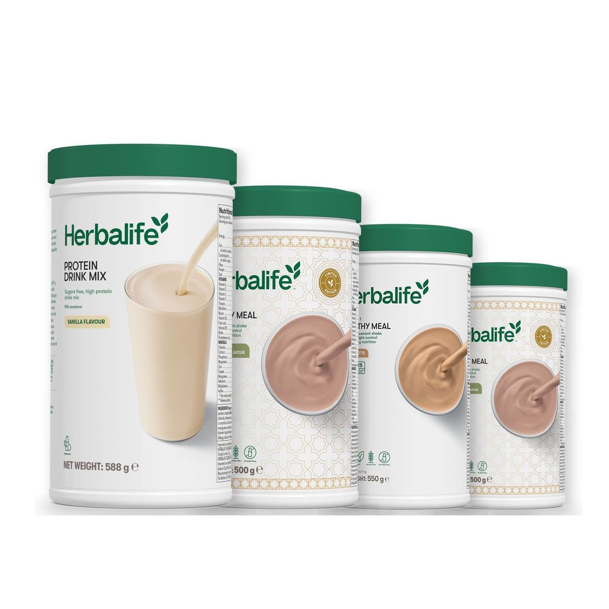 Formula 1 Dubai Style Chocolate shake tub with two chosen flavours and Protein Drink Mix vanilla tub, Cafe Latte / Dubai Style Chocolate