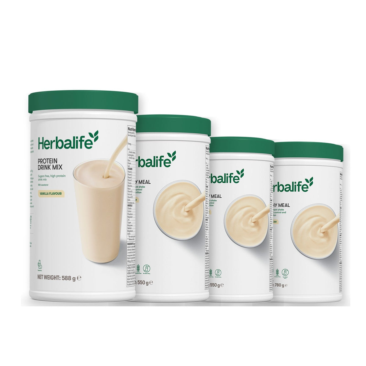 Formula 1 Vanilla Cream shake tub with two more Formula 1 tubs and a vanilla Protein Drink Mix tub, Vanilla / Vanilla (Large 780g)