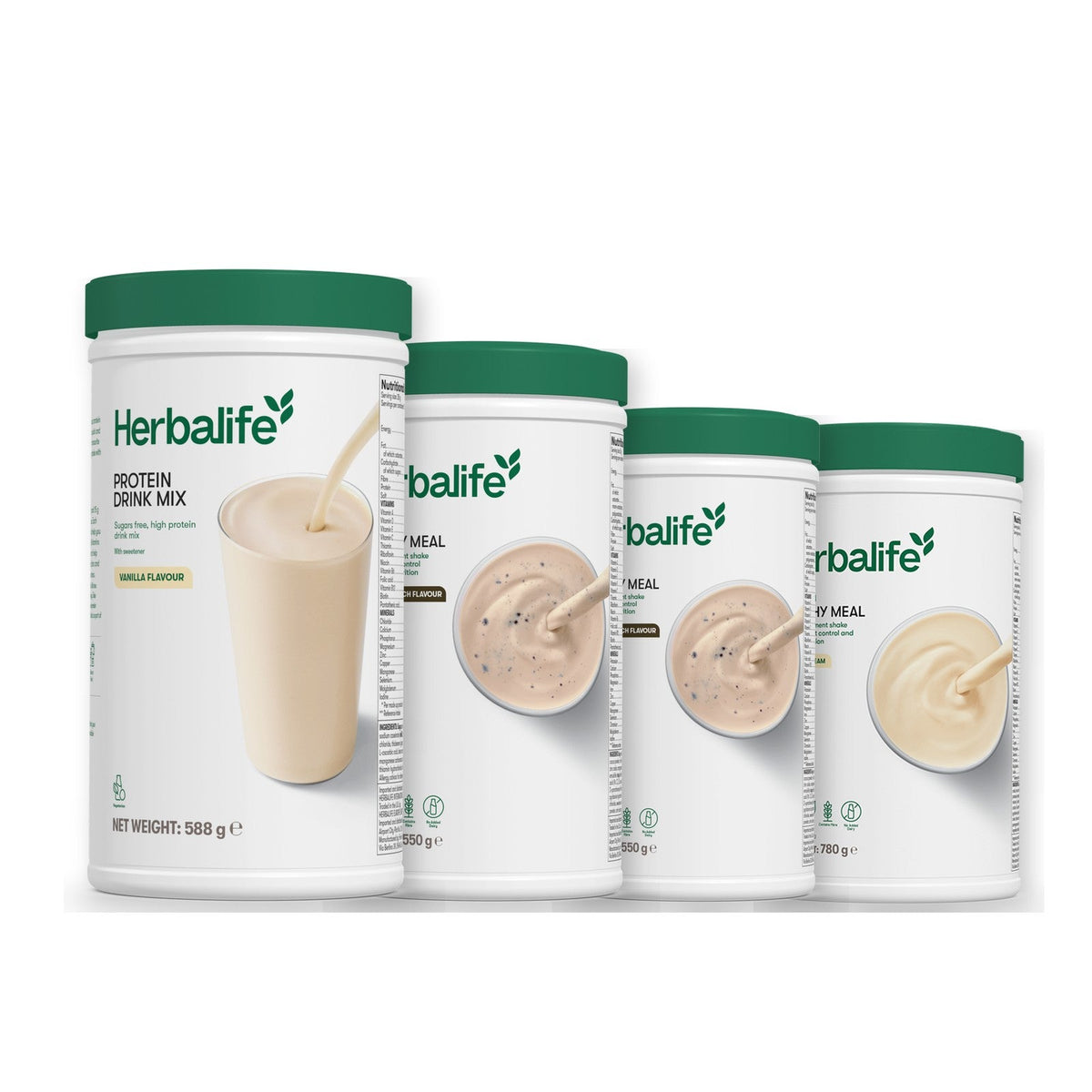 Formula 1 Cookie Crunch shake tub with two more Formula 1 tubs and a vanilla Protein Drink Mix tub, Cookie Crunch / Vanilla (Large 780g)