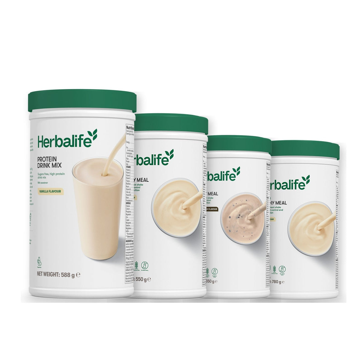 Formula 1 Vanilla Cream shake tub with two more Formula 1 tubs and a vanilla Protein Drink Mix tub, Cookie Crunch / Vanilla (Large 780g)