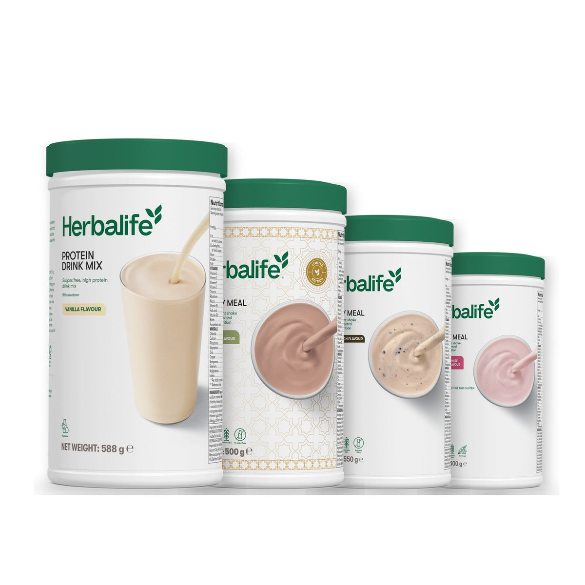 Formula 1 Dubai Style Chocolate shake tub with two chosen flavours and Protein Drink Mix vanilla tub, Cookie Crunch / Free From Raspberry & White Chocolate