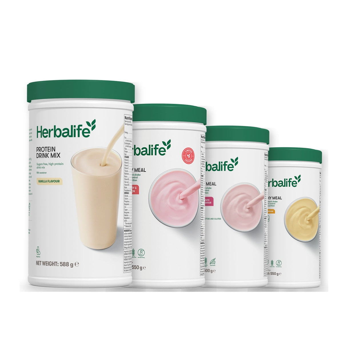 Formula 1 Strawberry Watermelon shake tub with two chosen flavours and Protein Drink Mix vanilla tub, Free From Raspberry & White Chocolate / Banana Cream