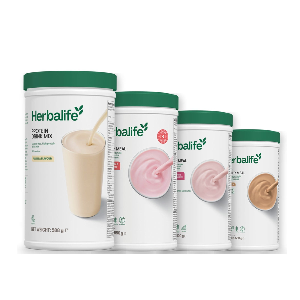 Formula 1 Strawberry Watermelon shake tub with two chosen flavours and Protein Drink Mix vanilla tub, Free From Raspberry & White Chocolate / Cafe Latte