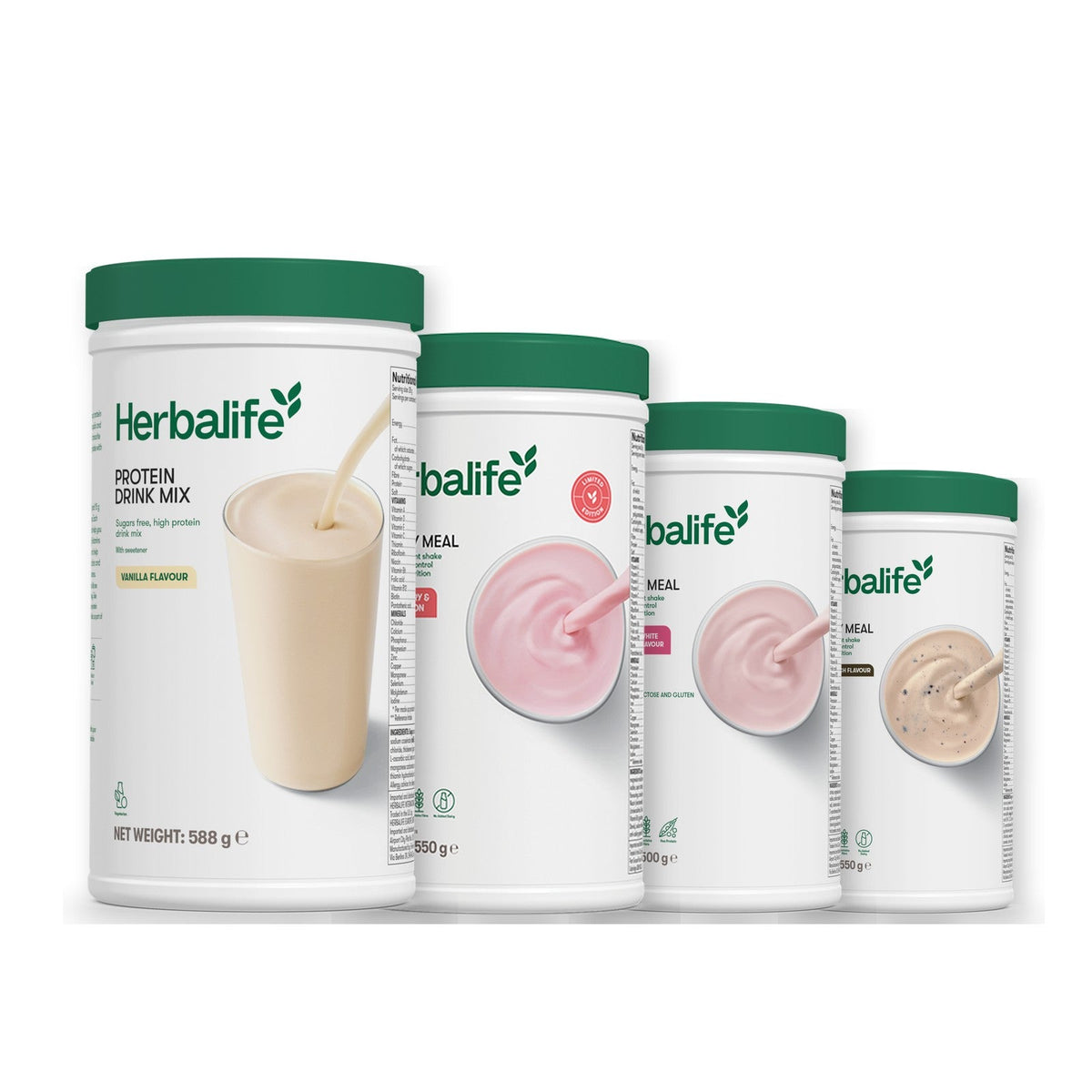 Formula 1 Strawberry Watermelon shake tub with two chosen flavours and Protein Drink Mix vanilla tub, Free From Raspberry & White Chocolate / Cookie Crunch