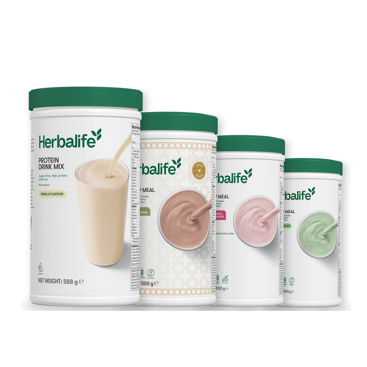 Formula 1 Dubai Style Chocolate shake tub with two chosen flavours and Protein Drink Mix vanilla tub, Free From Raspberry & White Chocolate / Mint Chocolate
