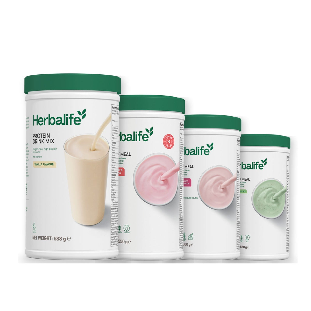Formula 1 Strawberry Watermelon shake tub with two chosen flavours and Protein Drink Mix vanilla tub, Free From Raspberry & White Chocolate / Mint Chocolate