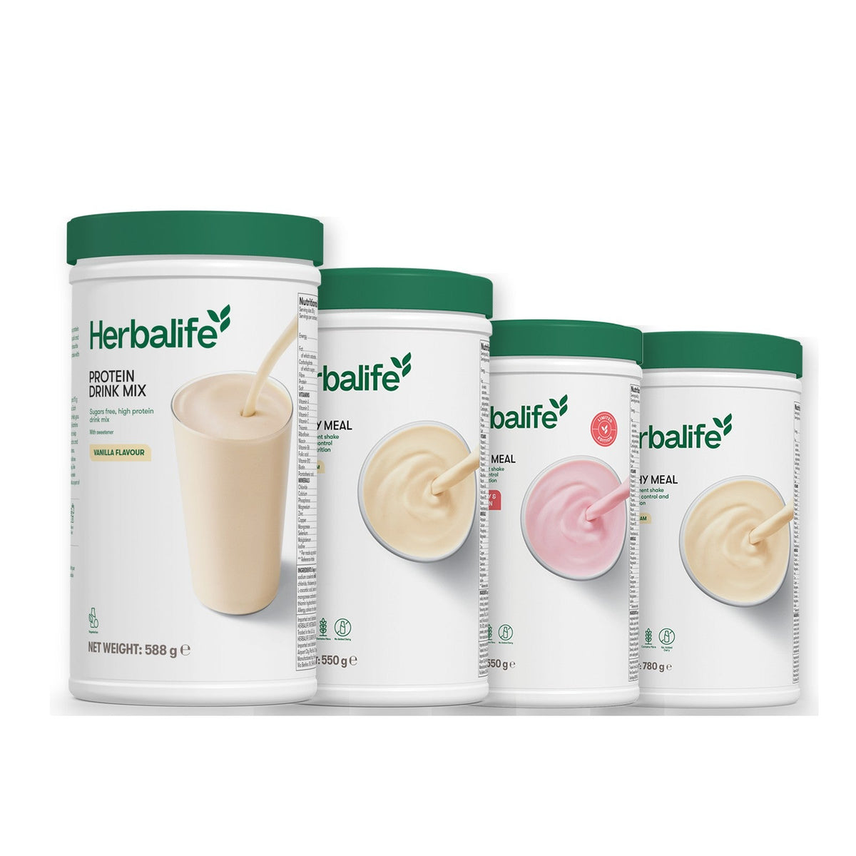 Formula 1 Vanilla Cream shake tub with two more Formula 1 tubs and a vanilla Protein Drink Mix tub, Strawberry Watermelon / Vanilla (Large 780g)