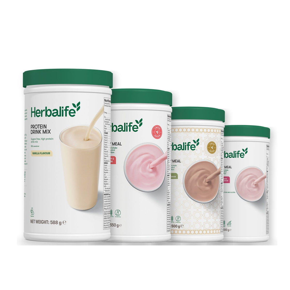 Formula 1 Strawberry Watermelon shake tub with two chosen flavours and Protein Drink Mix vanilla tub, Dubai Style Chocolate / Free From Raspberry & White Chocolate
