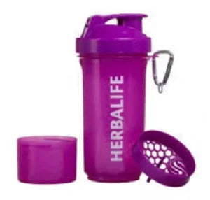 Neon 500 ml shaker bottle with mixing grid, storage compartment and carry clip, Purple