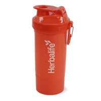 Neon 500 ml shaker bottle with mixing grid, storage compartment and carry clip, Red